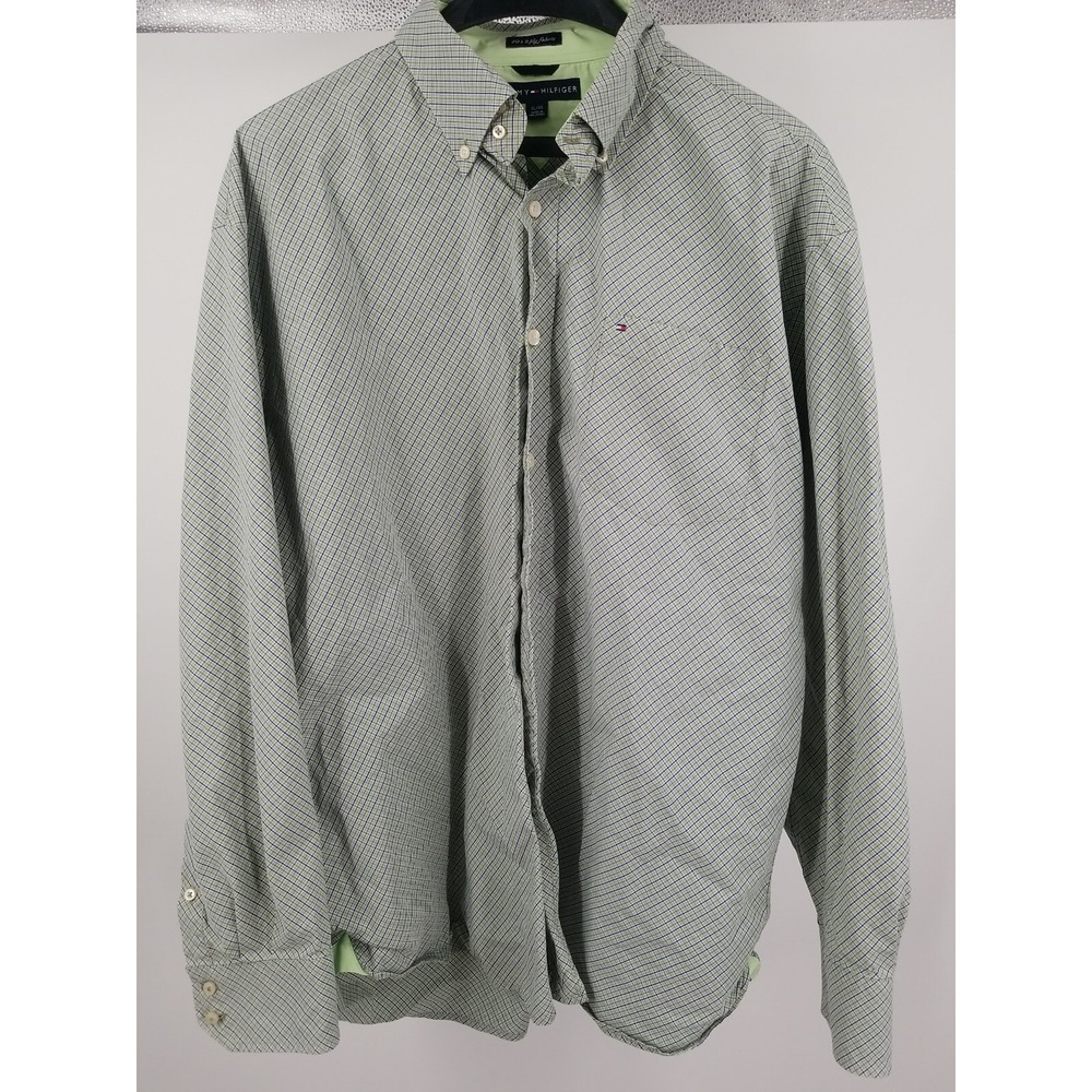 Tommy Hilfiger Mens 80s 2 Ply Fabric Long Sleeve Button Down‎ Shirt XL Plaid
